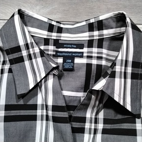 Westbound Woman 24W Blouse Wide Half Sleeve Black White - Picture 5 of 9